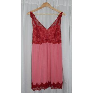 Soma Silky Knit Chemise Nightgown Rosy Pink Nightie Red Lace Valentine's Day